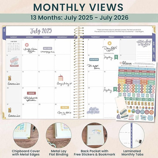 bloom daily planners HARDCOVER 2025-2026 (8.5" x 11") Academic Planner (July 2025 - July 2026) - Aesthetic Goal Organizer - Monthly & Weekly Inspirational Agenda Book - So Many Reasons to Be Happy