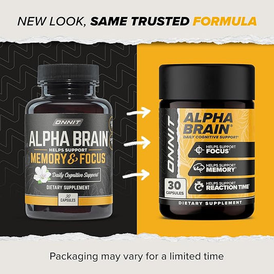 ONNIT Alpha Brain Nootropic Brain Supplement for Men & Women | Memory, Mental Clarity & Cognitive Improvement | Focus Capsules with L-Theanine, Vitamin B6 & Phosphatidylserine (90 Count)