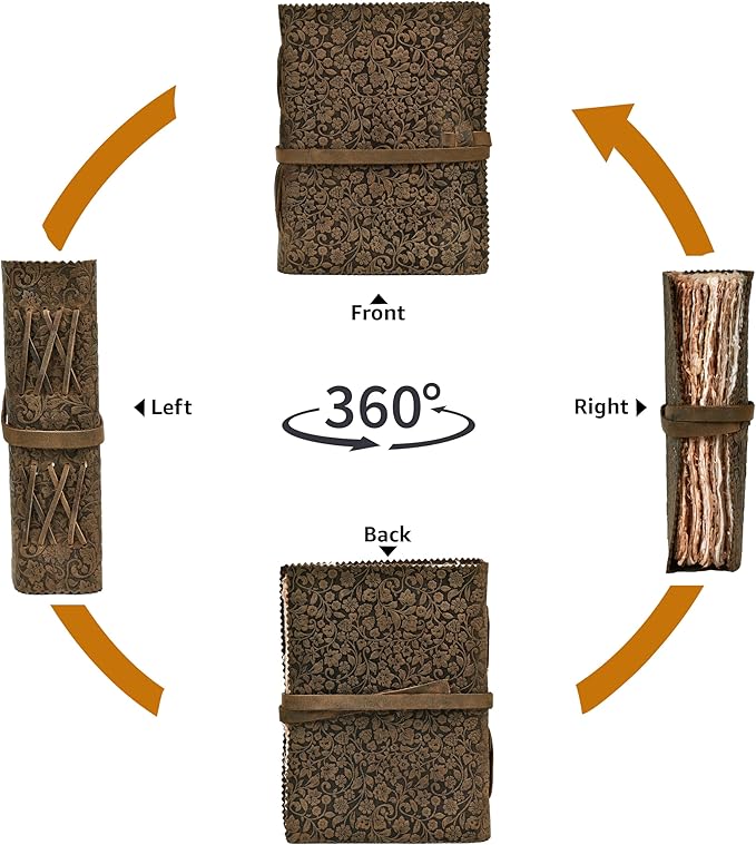 LEATHER VILLAGE Leather Bound Floral Embossed Journal for Women Men - 200 Pages, 13X8 Inches, Brown - Book of Shadows, Vintage Blank Paper Travel Diary, Notebook for Writing, Drawing, Sketchbook