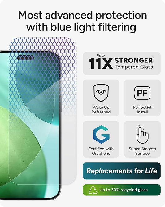 ZAGG XTR5 Screen Protector for iPhone Air - Glass, Blue Light Protection, 11X Stronger, Eyesafe CPF60 Tech, Anti-reflective Tech, Vibrant Color & Touch Sensitive Tempered Glass, Easy To Install