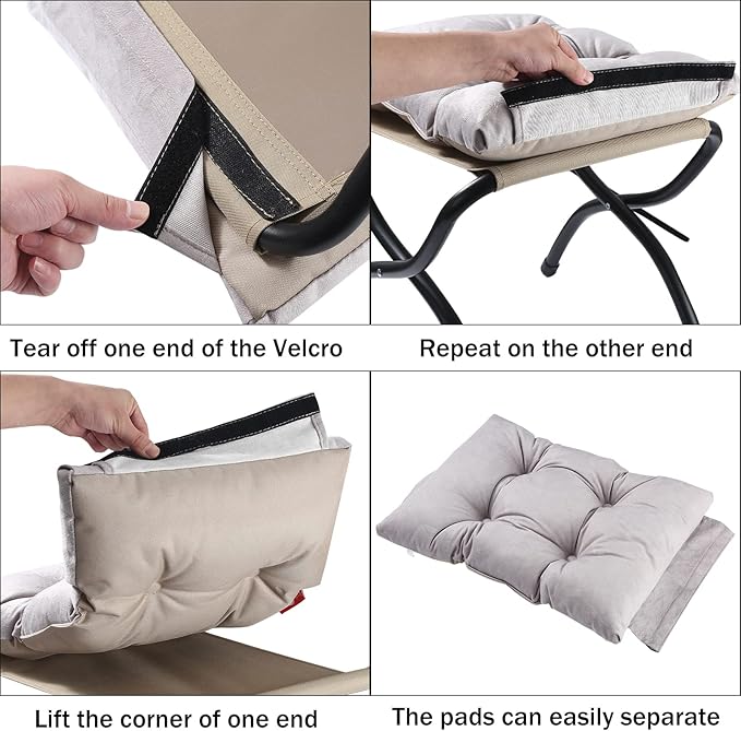 15" Foldable Foot Stool Ottoman with Metal Frame - Washable Light Grey Upholstered Indoor/Outdoor Footrest for Living Room, Bedroom, Patio - Space-Saving Compact Design