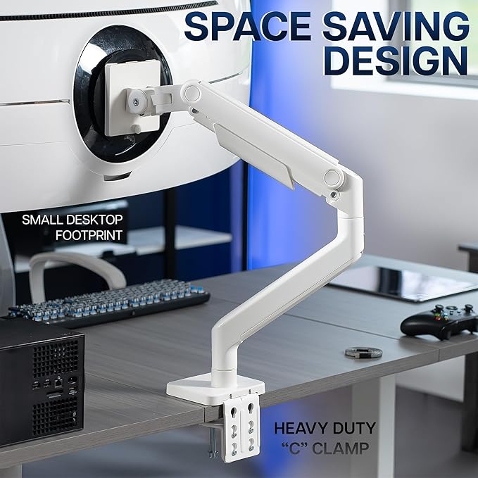 VIVO Heavy Duty Aluminum Ultrawide Monitor Tension Arm for up to 49 inch Screens, Holds 44 lbs, Premium Desk Mount Stand Designed for Samsung Odyssey G9 and More, White, STAND-V101VW