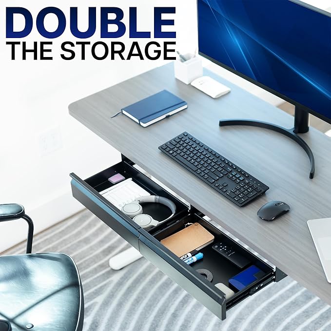VIVO 32 inch Under Desk Slide Out Drawer Set without Shell, Home Office Storage Organizer, 2 Drawers - 16 inches Each, Black, DESK-AC03A-2B