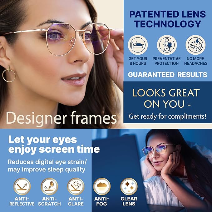 Prospek Blue Light Blocking Glasses for Women Oversized I Lightweight Titanium Frame for Computer with Anti-glare to Reduce Eyestrain I ERA
