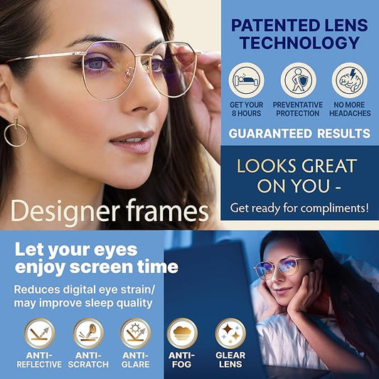 Prospek Blue Light Blocking Glasses for Women Oversized I Lightweight Titanium Frame for Computer with Anti-glare to Reduce Eyestrain I ERA