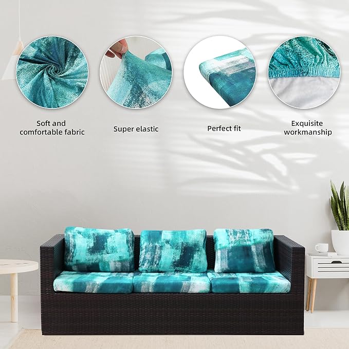 8Pcs Stretch Patio Cushion Covers,Outdoor Couch Covers Replacement,Outdoor Couch & Sofa Slipcovers,for Patio Furniture Cushion Covers,Washable Reusable Furniture Protector(Turquoise,Cover Only)