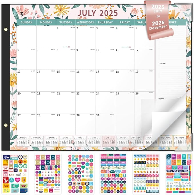 Ospelelf Desk Calendar 2025-2026 Large 22"x17" Monthly Family Planner Pad with Protective Cover 18 Months July 2025 to December 2026 Ditsy Floral