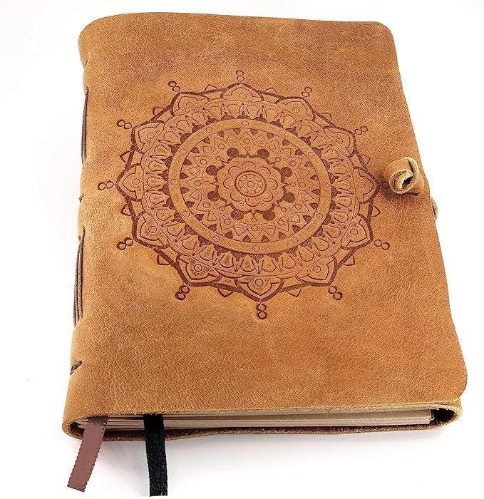Mandala Leather Notebook Journal for Writing - 5x7in Daily Planner Notebook - Writing Journal for Women & Men - Full-grain Vintage Leather - 5x7 inch Lined Paper