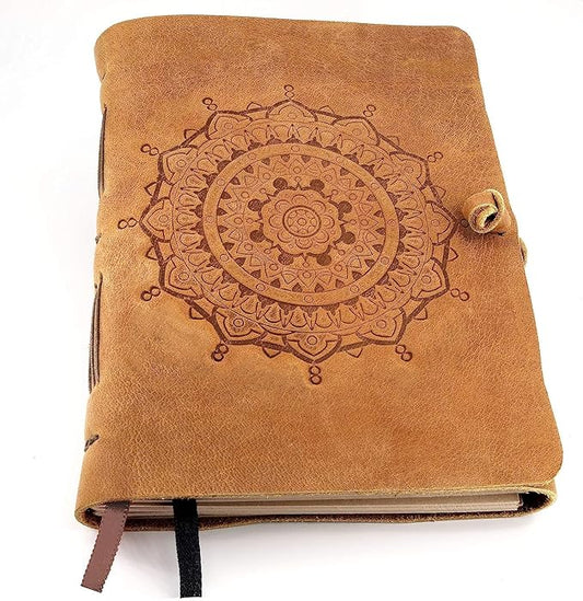 Mandala Leather Notebook Journal for Writing - 5x7in Daily Planner Notebook - Writing Journal for Women & Men - Full-grain Vintage Leather - 5x7 inch Lined Paper