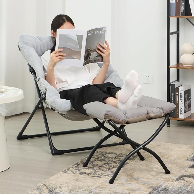 15"(H) Folding Ottoman, Foldable Footrest Stool, Portable Small Foot Stool for Couch, Collapsible Foot Rest Ottoman for Sofa, Accent Padded Ottomans for Home, Living Room, Light Grey