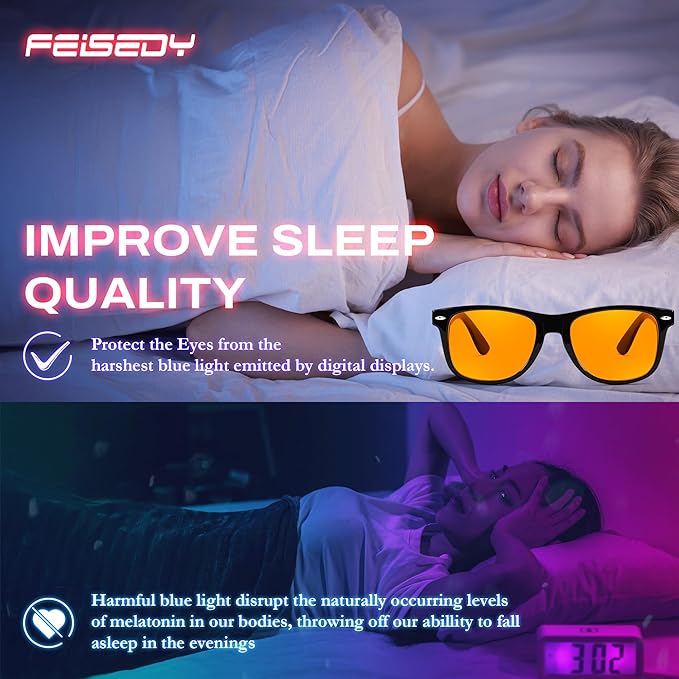 FEISEDY Orange Blue Light Blocking Glasses for Woman Men Amber Lenses Computer Gaming Glasses for Better Sleep