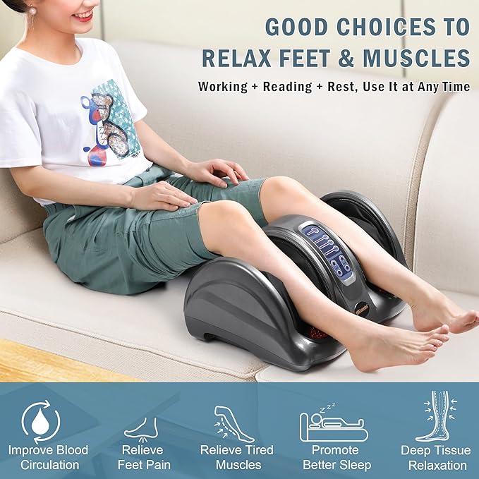 H&B Luxuries Shiatsu Foot Massager Machine with Remote Controller, Kneading and Rolling Home Massagers for Feet, Ankle, Calf, Leg, Gift for Men, Women, Father, Mom Parents and The Elderly, Gray