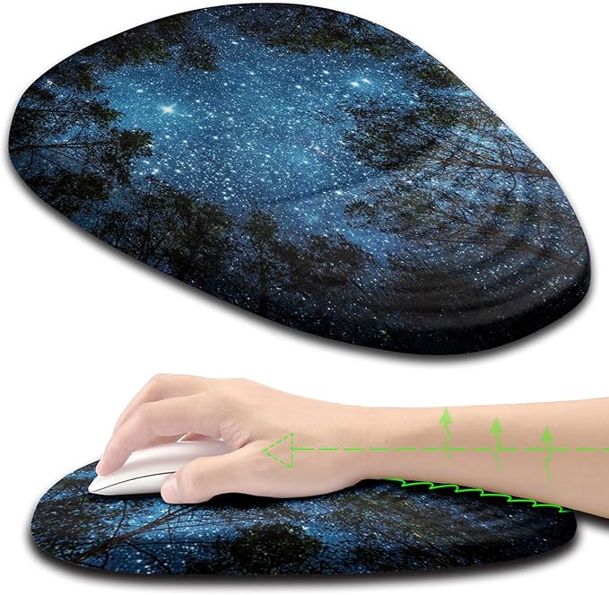 Mouse Pad Wrist Support, Ergonomic Mouse Pad with Wrist Rest, Memory Foam Massage Design & Non-Slip PU Base MousePads for Pain Relief, Desk, Office, Home, Blue Sky Tree