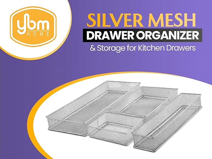 YBM HOME Silver Mesh Drawer Cabinet and or Shelf Organizer Bins, School Supply Holder Office Desktop Organizer Basket (2, 3x6x2 Inch)