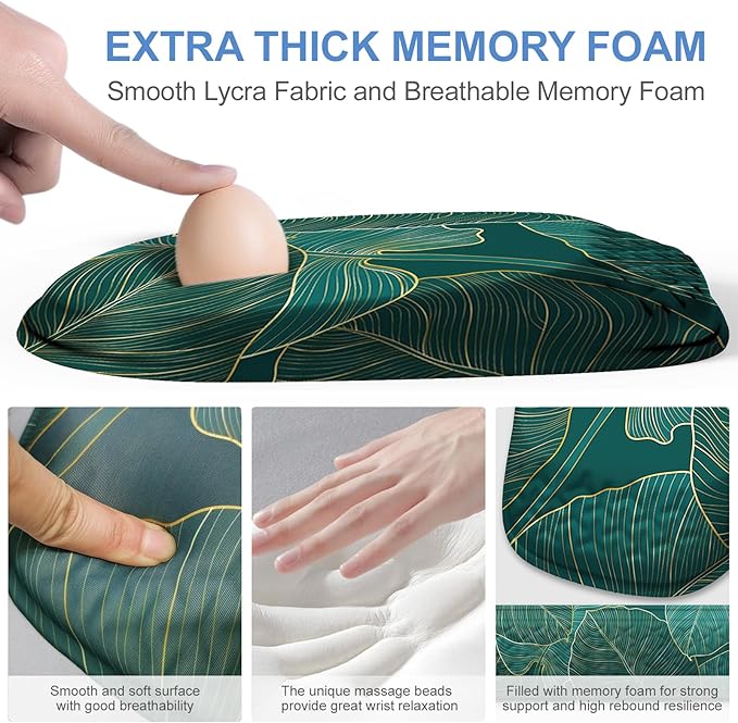 Mouse Pad with Wrist Rest, Comfortable Memory Foam Wrist Rest for Computer Keyboard, Ergonomic Mouse Pad Set for Easy Typing & Pain Relief for Office & Home, Green