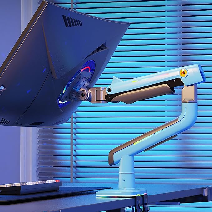 NB Gaming Monitor Arm or for 32 to 60 Inches Screen, Load up to 20 kg, VESA 75/100, RGB-Light, Heavy Duty, Multi Angle Adjustable, Premium Aluminum, Blue