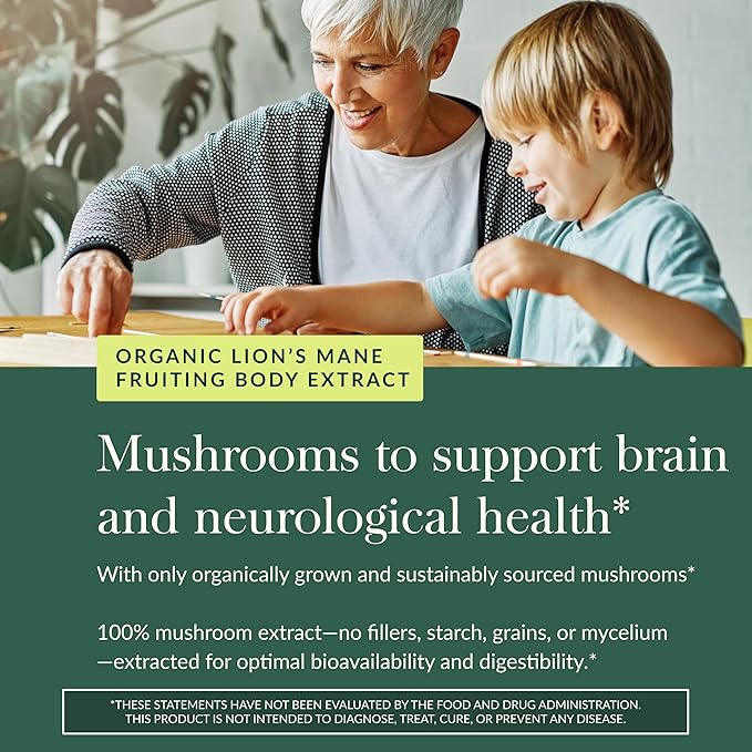 Gaia Herbs Lion's Mane Mushroom - Natural Brain Support Supplement - Made with Organic Lion's Mane Mushrooms - Free from Gluten, Soy & Dairy - 60 Vegan Gummies (30 Servings)