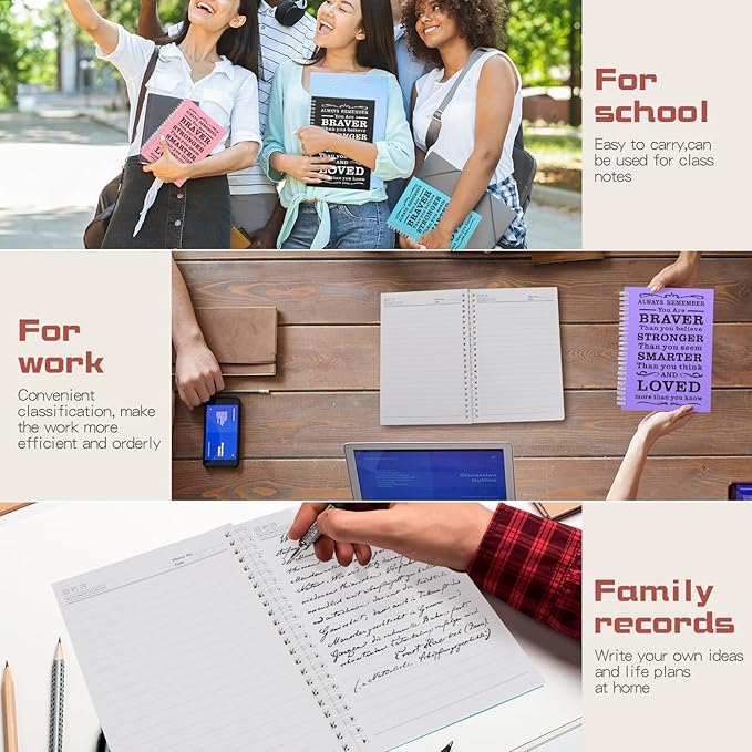 4 Pcs A5 Spiral Notebook,Inspirational Journal,Motivational Journal for Women Men,100 Pages Lined Spiral Journal Notebook Diary for School,Travel,Business,Work (Spiral-Always 4 Colors)
