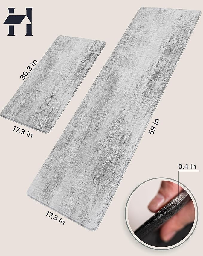 Anti-Fatigue Kitchen Mat Set – 2-Piece Memory Foam Cushioned Mats for Standing – Pewter, 18×30 & 18×60, 0.4 in Thick, Waterproof, Non-Slip – Homergy