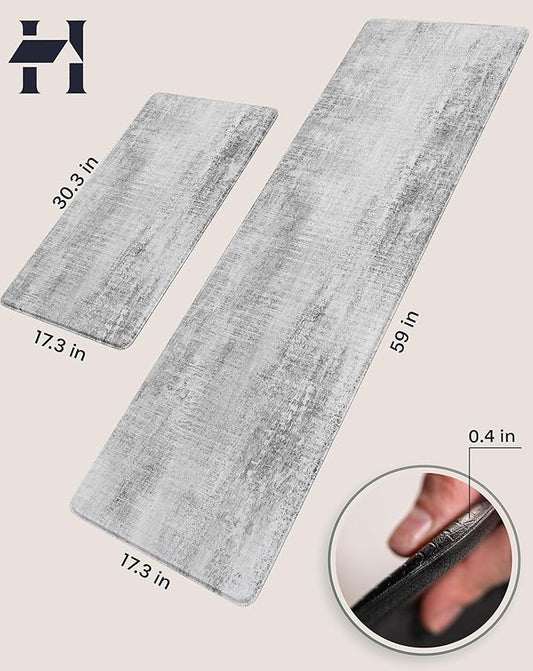 Anti-Fatigue Kitchen Mat Set – 2-Piece Memory Foam Cushioned Mats for Standing – Pewter, 18×30 & 18×60, 0.4 in Thick, Waterproof, Non-Slip – Homergy