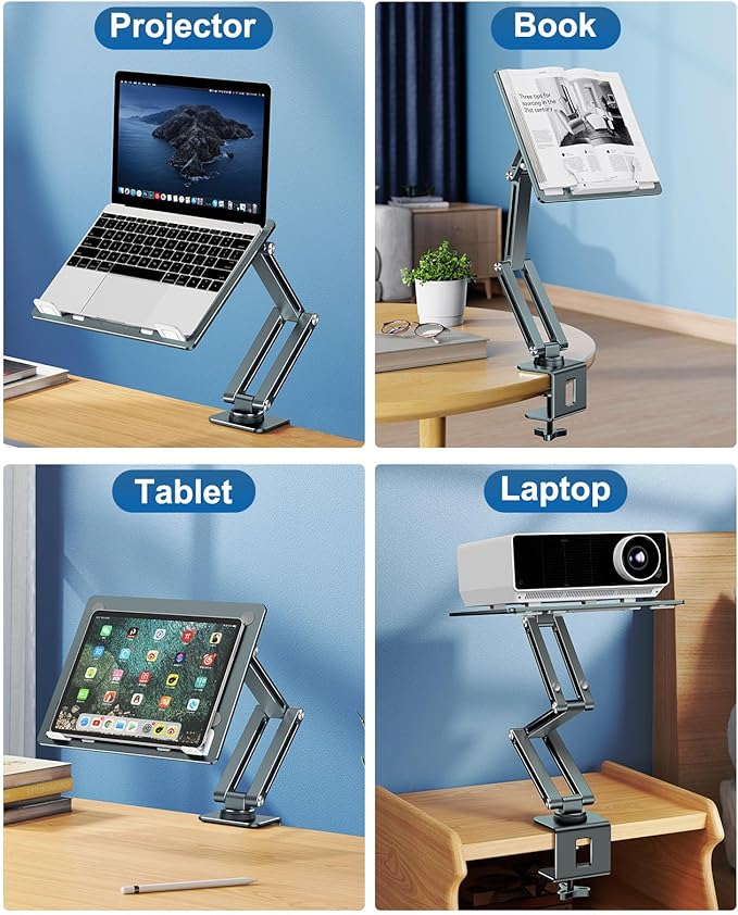 Laptop Mount for Desk, Tablet Arm Mount with 360° Rotating, Aluminum Laptop Tray Adjustable, Foldable Computer Stand/Holder, Fit for 11-17 Inch Laptops (Grayish Green)