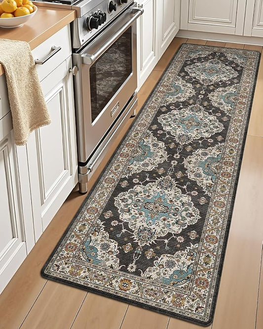 LUMI Kitchen Mat Anti Fatigue Cushioned, Memory Foam Padded Standing Rug Waterproof, Non Slip Comfort Floor Runner for Home, Sink, Laundry, Office, 17"x59", Black