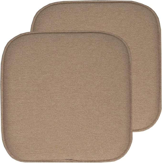Sweet Home Collection Chair Cushion Memory Foam Pads Honeycomb Pattern Slip Non Skid Rubber Back Rounded Square 16" x 16" Seat Cover, 2 Pack, Charlotte Taupe