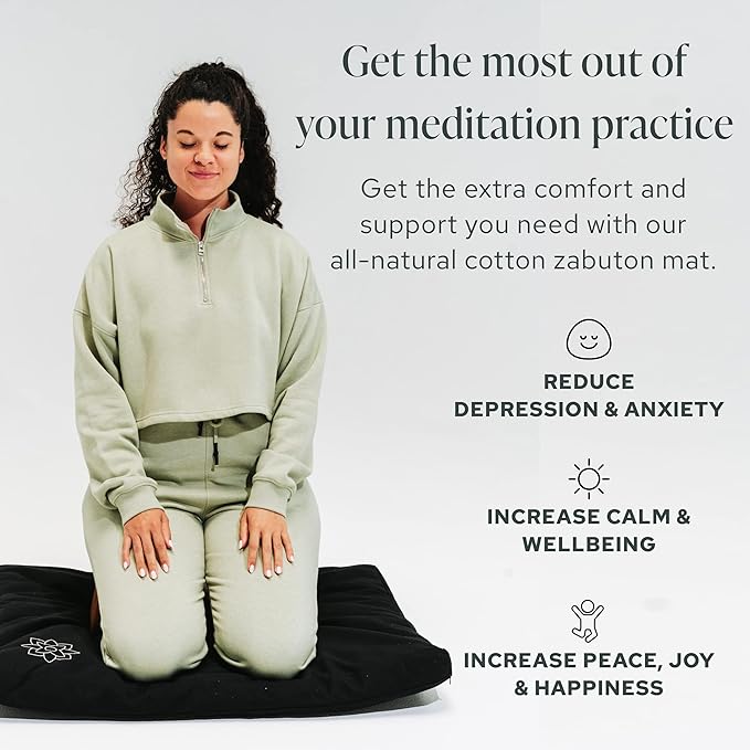 Mindful & Modern Zabuton Meditation Mat - Cotton Filled Yoga and Meditation Pad - Zabuton Meditation Cushion for Kneeling and Sitting Support - Large Rectangular Sitting Floor Pillow for Bench or Zafu