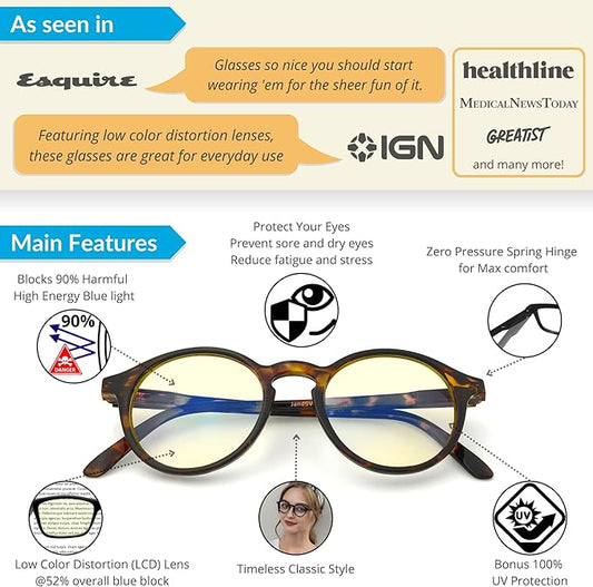 J+S Vision Blue Light Blocking Glasses for Men Women | Computer Gaming Work| Anti Strain Fatigue UV Glare | Medium-Small Fit