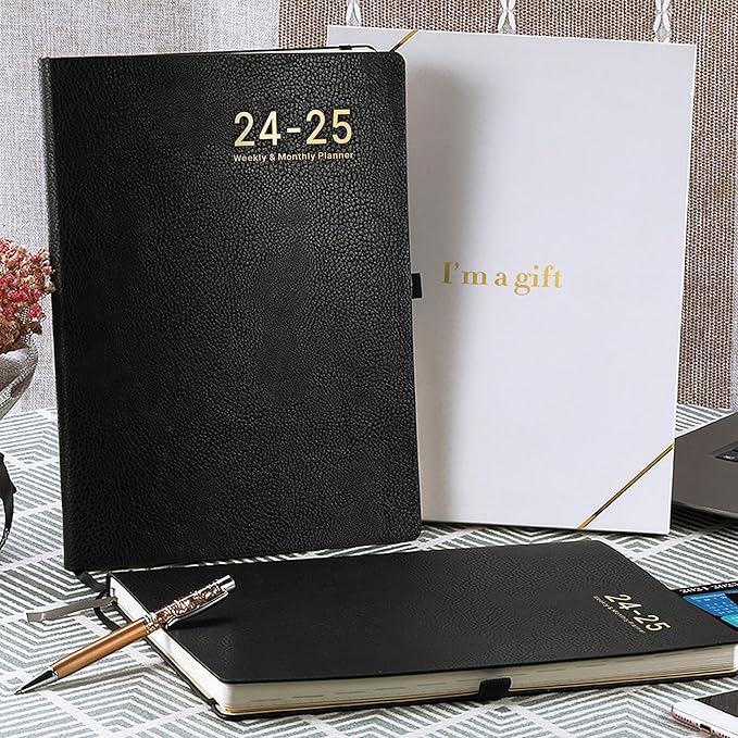 2024-2025 Planner - Weekly Monthly Planner 2024-2025, JUL 2024 - JUN 2025, 8.5" x 11", Leather Cover Planners 2025 with Thick Paper, Back Pocket with Notes Pages - Black