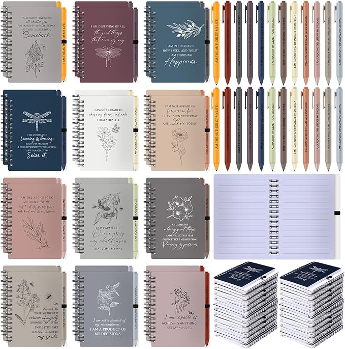 Kosiz 72 Pcs/36 Set Positive Affirmation Gifts Gratitude Spiral Notebooks with Pens Motivational Encouragement Notepads Daily Affirmations Journal for Women (Simple)