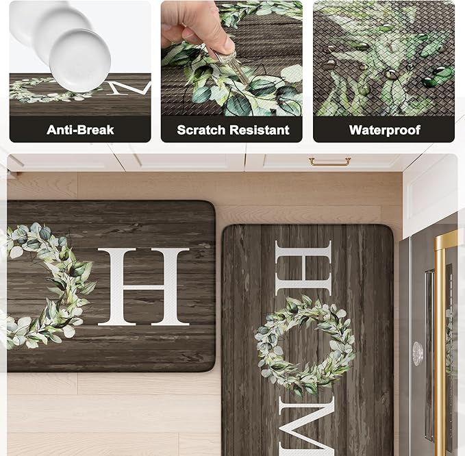 KIMODE Anti Fatigue Kitchen Mats for Floor 2 Piece, Farmhouse Kitchen Rugs Non Slip, Cushioned Kitchen Floor Mats, Memory Foam Kitchen Mat for Sink, Laundry, Office, Desk Brown 20"x47"+20"x32"