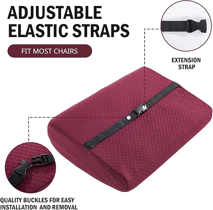 HOMBYS Lumbar Support Pillow for Recliner Chair, Memory Foam Back Support Cushion for Elderly,Extra Large Lumbar Support Pillow,Thick Backrest for Home Reading (Wine Red, 20“x13.5"x5")