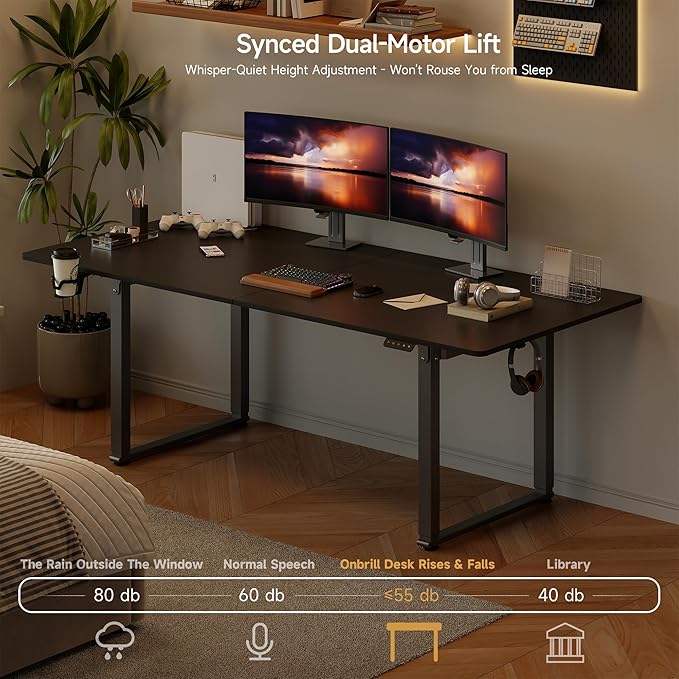 63x30 Inch Adjustable Standing Desk with 4 Legs, Stand up Desk Features a Spacious Rectangular Top, Dual-Motor Lift, and Memory Presets (28-46Inch) for Home Offices or Computer Workstations, Black