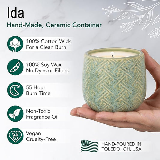 The Growing Candle, Mint & Eucalyptus Scented, 10oz Ceramic Pot, Aromatherapy Candles, 100% Soy, Ida
