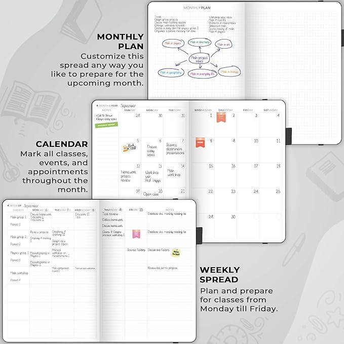 Clever Fox Teacher Planner – School Year Planner with Calendars & Lesson Plans – Teacher Plan Book for Classroom & Homeschool Organization - Undated, 7x10″, Hardcover (Black)