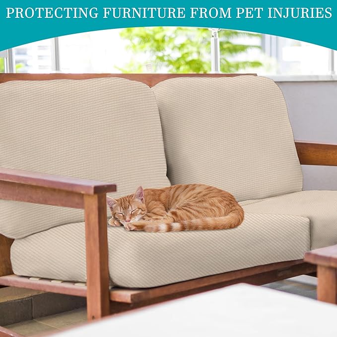 14Pcs Stretch Patio Cushion Covers,Outdoor Couch Covers Replacement,Outdoor Couch & Sofa Slipcovers,for Patio Furniture Cushion Covers,Washable Reusable Furniture Protector (Beige,Cover Only)