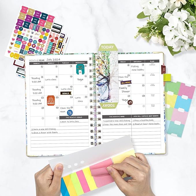 Ospelelf Undated Planner Daily Spiral Binding Weekly Monthly Hardcover Mini Academic Planners with Stickers 12 Months Productivity Aesthetic Journey Booklet Size Colorful Tree