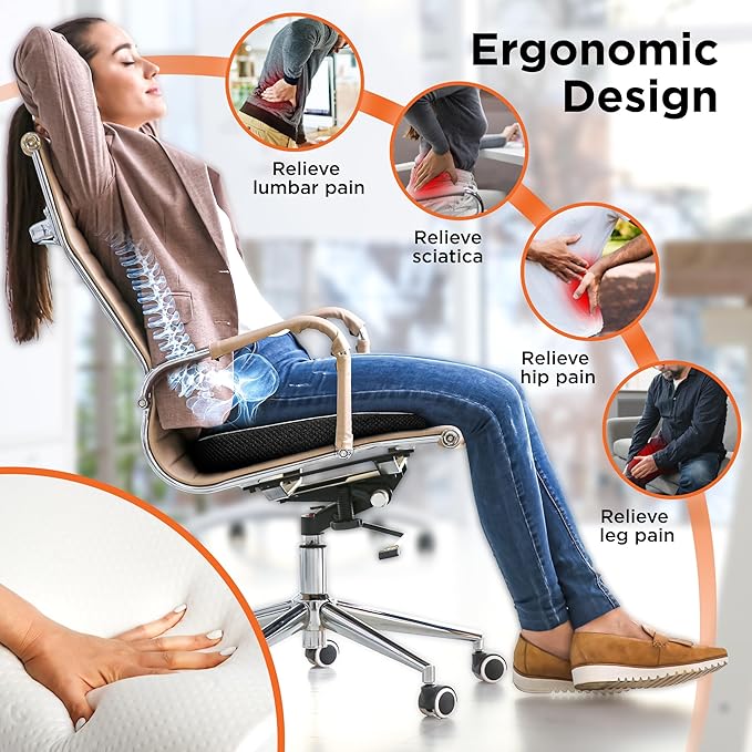 BLACK+DECKER Quilted Knit Memory Foam Seat Cushion U Seat Cushion for Office Chair, Car, Wheelchair & Airplane – Ergonomic, Pain Relief, Non-Slip Backing, Washable Cover, Grey/Black