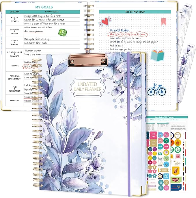 Ospelelf Spiral Undated Daily Planner 8.5 x 11, Weekly Monthly Teacher Academic Yearly 2025-2026, Purple