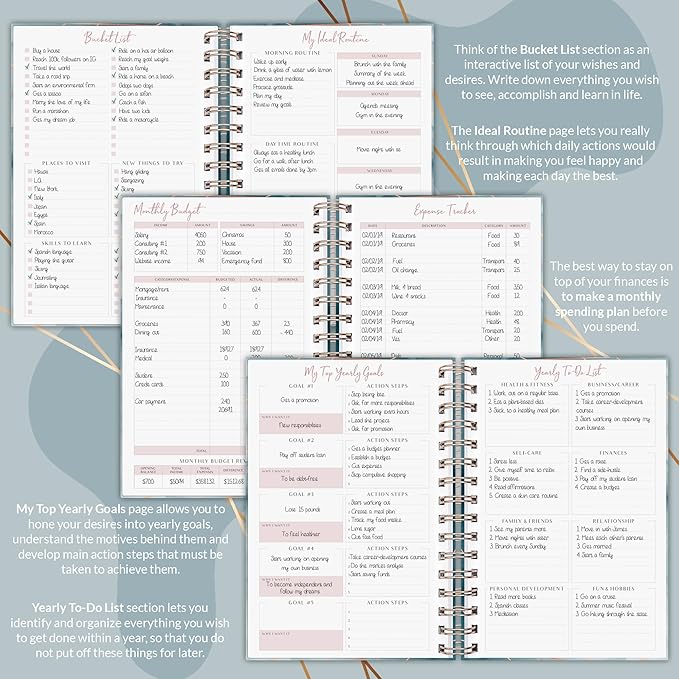 PLANBERRY Weekly Planner Premium – Undated Life Organizer & Budget Planner – Time Management, Goal Setting, To-Do List, Work-Life Balance & Habit Tracker – 6.9″ x 8.5″ (Ocean Depths)