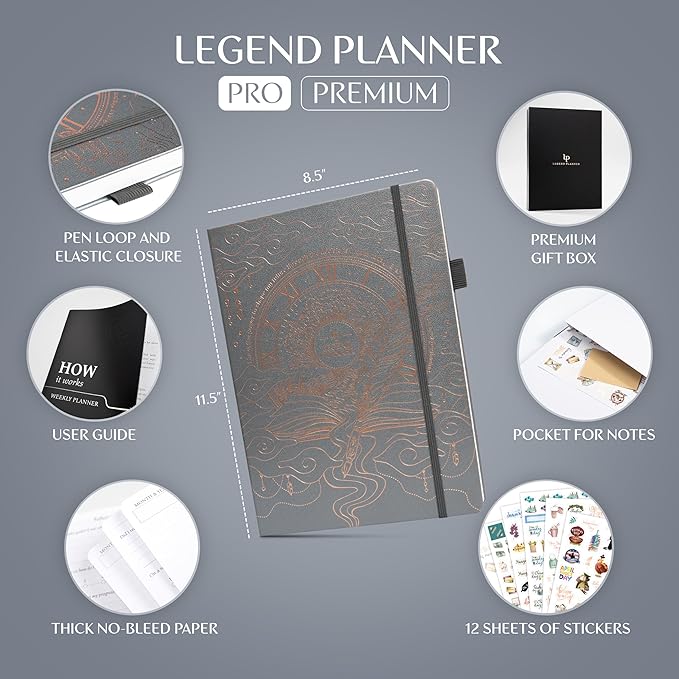 Legend Planner PRO Premium Large Undated Weekly, Monthly & Budget Planner with Habit Tracker Life Organizer for Time & Task Management, Goal Setting & Productivity A4 Size (Mystic Grey, New Cover)