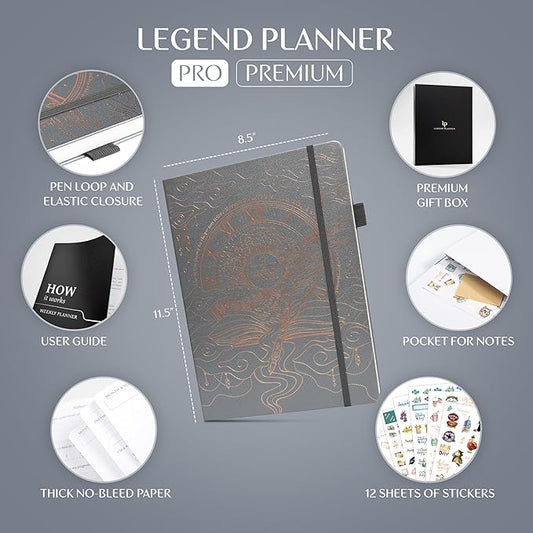 Legend Planner PRO Premium Large Undated Weekly, Monthly & Budget Planner with Habit Tracker Life Organizer for Time & Task Management, Goal Setting & Productivity A4 Size (Mystic Grey, New Cover)