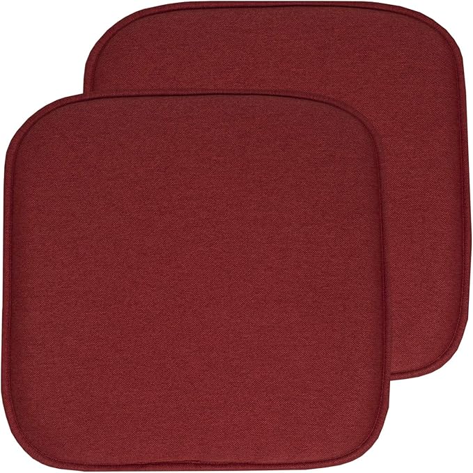 Sweet Home Collection Chair Cushion Memory Foam Pads Honeycomb Pattern Slip Non Skid Rubber Back Rounded Square 16" x 16" Seat Cover, 2 Pack, Charlotte Wine