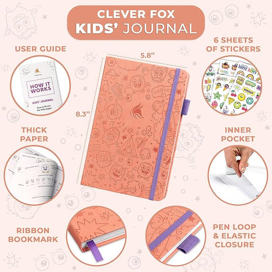 Clever Fox Kids’ Journal – Daily Feelings & Gratitude Notebook for 8+ Children – Child’s Planner & Mood Tracker for Journaling & Writing (Peach Pink)