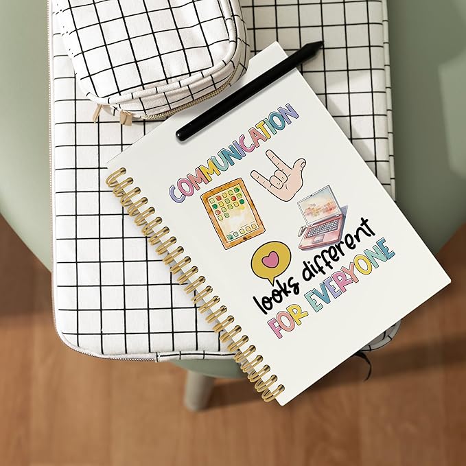 Speech Therapy Journal Notebook, Speech Pathologist School Office Supplies, Communication Looks Different For Everyone Hardcover Spiral Notebook 5.5x8.3 Inch