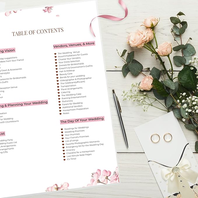 Beautiful Bridal Wedding Planner - 9" x 11" Wedding Planner Book and Organizer with 5 Tabbed Sections, 144 Pages, Countdown Calendar, Metal Corners and Elastic Band - Premium Engagement Gift for Future Brides