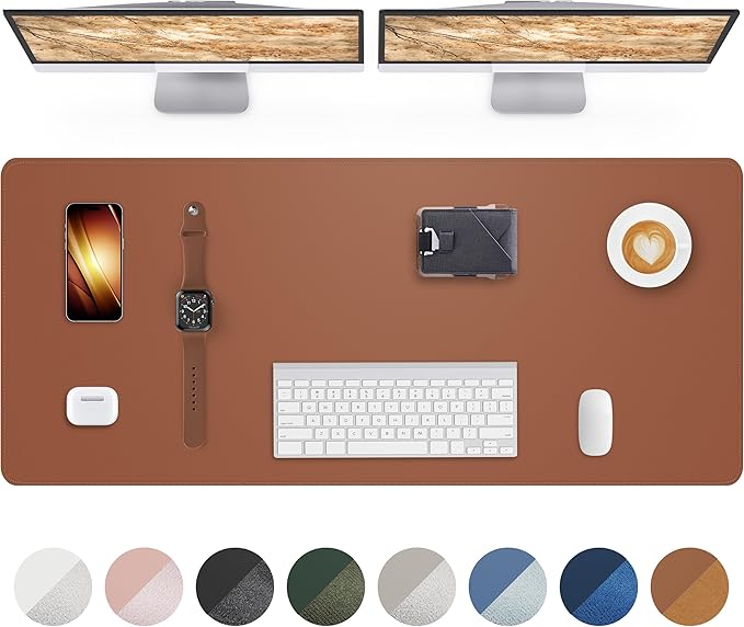 Leather Desk Pad Protector,55"x17" - Premium Desk Mat, Office Desk Mat, Large Mouse Pad,Non-Slip Desk Blotter,Waterproof Desk Writing Pad for Office and Home(Brown)