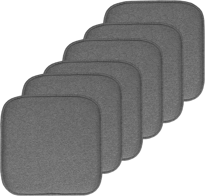Sweet Home Collection Chair Cushion Memory Foam Pads Honeycomb Pattern Slip Non Skid Rubber Back Rounded Square 16" x 16" Seat Cover, 6 Pack, Charlotte Gray