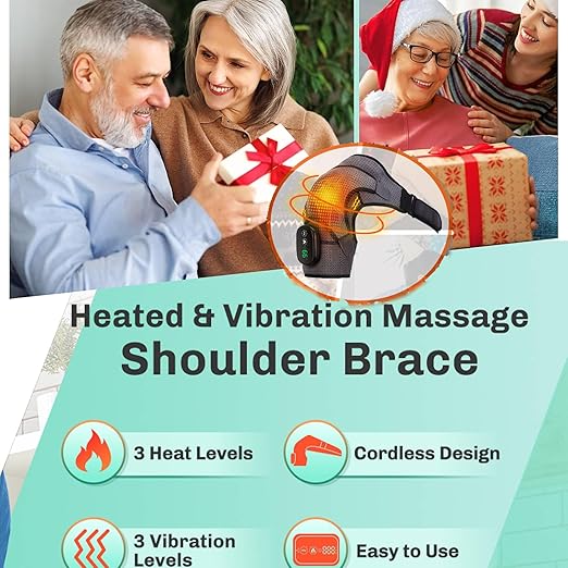 Heated Shoulder Brace for Men Women, USB Rechargeable Shoulder Heating Pads, Shoulder Massager for Pain Relief, Cordless Heated Shoulder Wraps for Left Right Rotator Cuff Support, 5000mAh